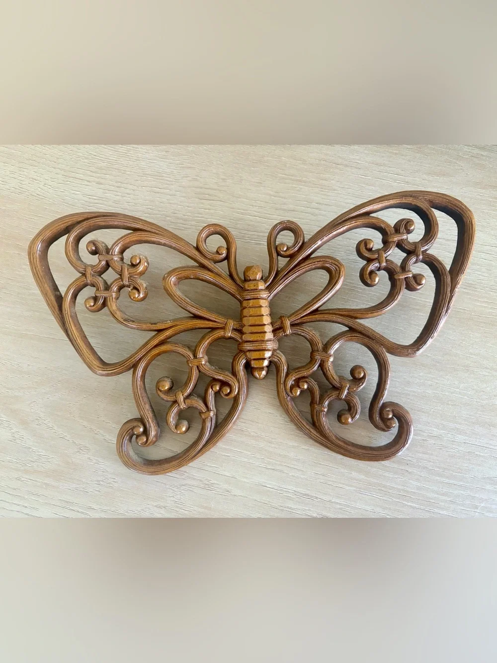 Vintage HOMCO Butterfly Wall Hangings Set of 2 | Faux Wicker 1970s | Retro Boho